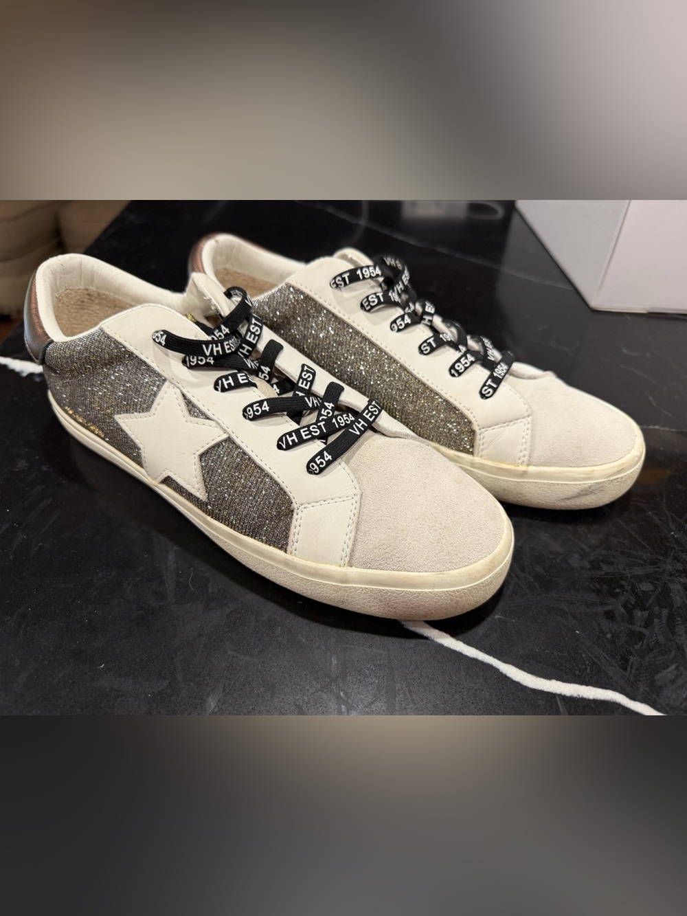 Vintage Havana Cream Sneakers with Silver Glitter Star